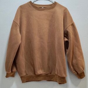 Crewneck Sweatshirt Brown Fleece Pullover Cozy Basic Size M